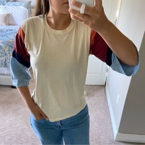 Boutique cream top with color block sleeves